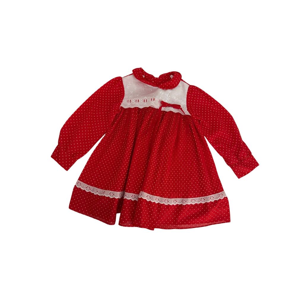 Vintage Roanna Red Polka Dot Christmas Dress Girls Peter Pan Collar Holiday